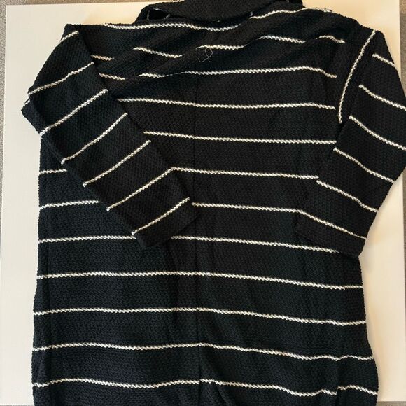 $148 MARINE LAYER Women's L Birdseye Coat Open Front Cardigan Black White Stripe - Picture 5 of 6